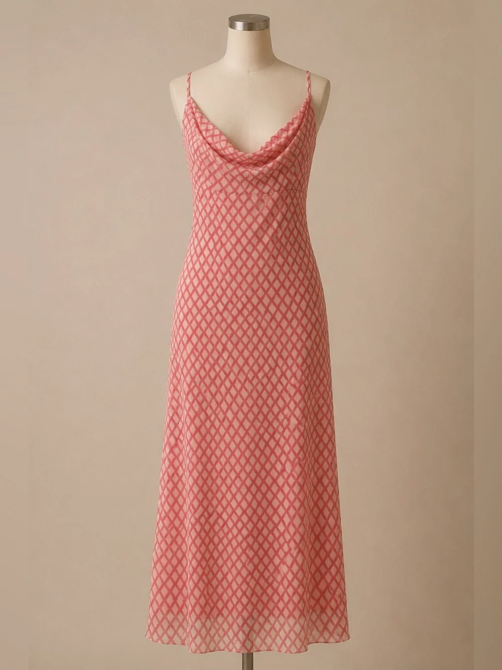Zara Rose Pink Mesh Cowl Neck Maxi Dress Open Back Sheer Slip Dress Sz L - Picture 9 of 17